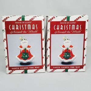 2 Vintage House of Lloyd Ceramic Santa Tealight Candle Holders Christmas Holiday